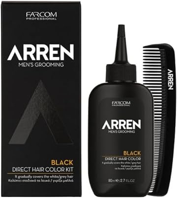 Farcom professional ARREN Men's Grooming Direct Hair Color Kit per la colorazione dei capelli da uomo, 80 ml, colore nero, per coprire gradualmente i capelli bianchi/grigi