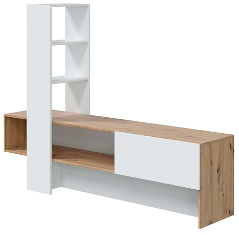 Habitdesign Mueble TV Liss en Color Roble Nodi y Blanco Artik 178x138x43cm Mueble Salón Moderno