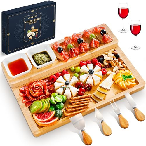 Charcuterie Boards, Thereye Käsebrett mit Messer, Bambus-Charcuterie-Brett-Set, Geschenke für Frauen, Hochzeitsgeschenke, Einweihungsgeschenke, Brautparty-Geschenk