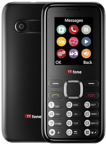 TTfone TT150 olåst basic mobiltelefon UK sim-gratis med Bluetooth, lång batteritid, dubbla sim med kamera och spel, lätt att använda, Pay As You Go (EE, med £20 kredit, svart)