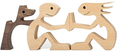 EBbels Hölzerne Hunde Katzen Familienstatue, Kreative Handgefertigte Hölzerne Welpenfigur, Welpe Und Menschen Skulptur Basteldekoration, Geschenke Für Tierliebhaber (1)