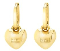 Breil, Collezione Kilos di Amore, Orecchini in Acciaio IP Gold con Piccoli Cerchietti e Charm a Forma di Cuore Personalizzati, Idee Regalo Originali, Gold