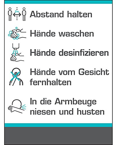 Dreifke® Schild I Hinweisschild Abstand halten Hände waschen..., mit Symbolen, Kunststoff, 300x400mm