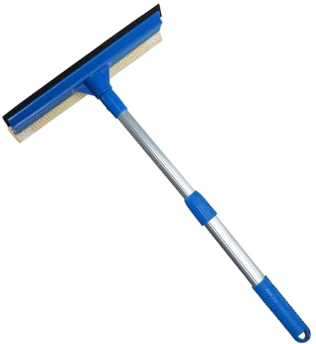 Raclette professionnelle 2 en 1 pour fenêtre avec longue poignée en acier inoxydable, raclette éponge pour fenêtre de voiture pour station-service, verre, douche, nettoyage de vitres extérieures