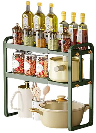 ZNBO 2-Tier Kitchen Counter Organizer Shelf Stand, Kitchen Cupboard Organiser Adjustable,Expandable Storage Rack Shelf Extendable,Microwave Oven Shelf Countertop Kitchen,Green,2 Years