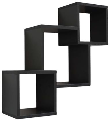 Mein-Regal Wandregal Connect stilvolles Hängeregal Holz, Schwarz | MDF 3 Fächer für Deko und Bücher, tragfähiges Schweberegal für Wohnzimmer, Schlafzimmer und Küche