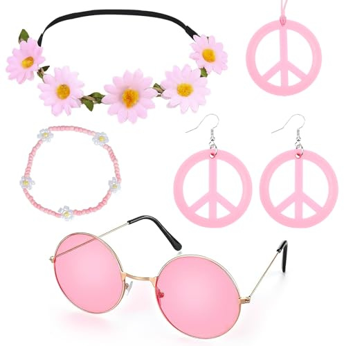 5STK Accessoires Hippie Kostüm Damen for Schlagermove Outfit Damen 60 70er