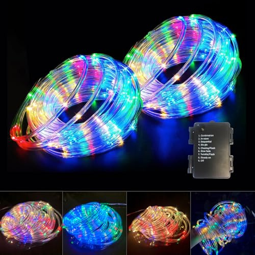 2 Pack Batterie Gartenlichter, 200 LED Lichtschlauch mit 8 Modi, wasserdichte Gartenleuchte für Außen, Baumlichter für Weihnachten, Schlafzimmer, Terrasse, Hof, Hochzeit und Urlaub Dekor