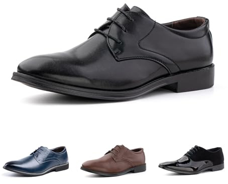 Hitmars Derby Shoes for Men Oxford Shoes Patent Leather Business Formal Dress Shoes Mens Lace Up Brogue Shoe Li2-Black-1 UK 8.5(EU43)