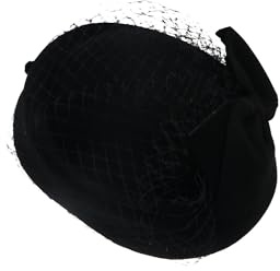 Damen Pillbox Kirchenhut Wollschleife Hut mit Schleier Vintage Elegant Pillbox Hut Hochzeit Winter Vintage Fascinator Baskenmütze Wollfilz Schleier Hut Winter Fascinator Hut Schleier Schwarz