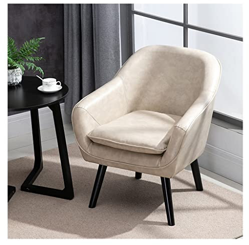 Luxuriöser weißer Ledersessel mit Massivholzbeinen, Armlehnstuhl mit Flügellehne, für Wohnzimmer, Schlafzimmer, Empfangsbereich oder Büro