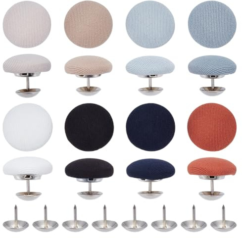 BENECREAT 32 Sets 8 Farben Baseballkappenknopf, 19 mm oberer Ersatzhutknopf mit Stoffüberzug für Hutersatz, Reparatur, Jeans, Bluse, Nähen
