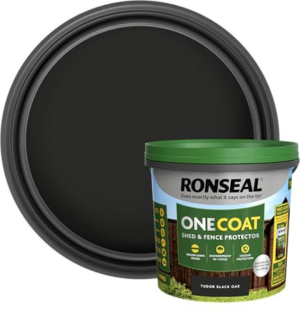 Ronseal One Coat Shed and Fence Protector Tudor Black Oak 5 litres (Covers up to 6 Fence Panels) All Weather Protection