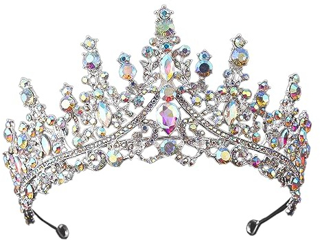 Blausky Kristallkrone,Süß Prinzessin Krone,Kristall Strass Tiara Damen,Hochzeit Tiara Krone,Braut Haarschmuck für Hochzeit Geburtstagsfeier Abschlussball Feiertagskostüm,Silber AB