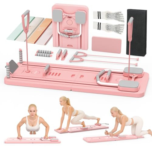 Northdeer Pilates Reformer Set, 2026 Upgraded 8 in 1 Pilates Equipment, Multi-Purpose Foldable Pilates Sliding Board Home (Pink)