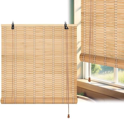 ZHUOZ1T Tapparella Bamboo Da Esterno Tenda A Rullo In Bambù Naturale,Traspirante/Privacy,Oscurante 70%,per Balcone Portico Patio Home,Personalizzabile (95cm x 120cm)