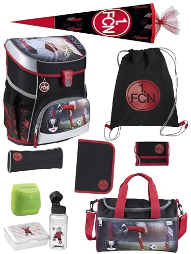 Familando - Scooli Campus Fit Schulranzen Set - 10-teilig mit Schultüte - 1. FC Nürnberg (1. FCN) - Für Fußball Fans - Ergonomisch & 980g leicht - 18L Volumen - Brustgurt & Reflektoren - ab 1. Klasse