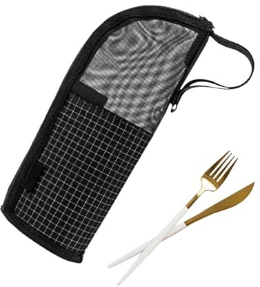 Sacchetto per posate da campeggio, riutilizzabile, per utensili, per esterni, organizer portatile, borsa per bastoncini da viaggio, forchetta da trekking, valigetta per picnic, barbecue, pesca, Nero