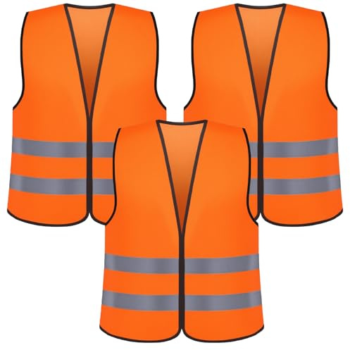 Romon Gilet Alta visibilità, 3 Pezzi Arancione Fluorescente Giubbotto Sicurezza Riflettente, Giubbotto Catarifrangente, Giubbotti di Sicurezza per Conducenti Cantiere Stradale Lavoratori Unisex