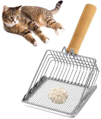 Katzenstreuschaufel,Metall KOT Schaufel Sieb | Leicht Zu Reinigende Rostfreie Stahl Schippe Mit Holzgriff Für Innenbereich