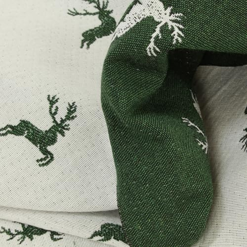 Jacquard Polsterstoff Hirsch Meterware 280 cm breit - 1 Meter, Landhaus, Vorhangstoff, Tischdecke, Bezüge, Möbel, Deko, Weihnachten (Grün)