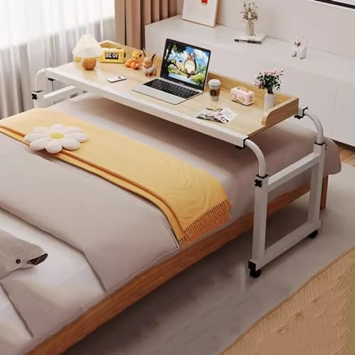 Escritorio Ajustable sobre la Cama con Ruedas, Carrito móvil para portátil y Bandeja para Comida, Mesa médica rodante para Trabajar de pie, Mesa de Ordenador sobre la Cama con Altura ajustab
