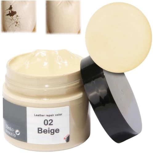 Leather Restorer For Sofas,Leather Colour Restorer,Beige Lea-ther Repair Cream,Color Re-storer Dye Renew Paste,Deeply Penetrating Formula,For Scratch Scuffs Cracks,Includes Brushes And Gloves,(Beige)