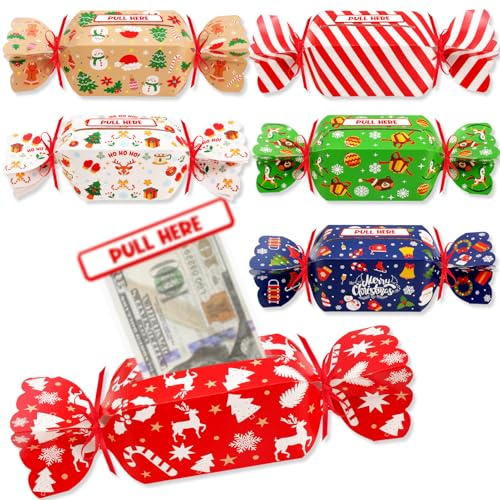 DPKOW 6er-Pack Geldgeschenk Weihnachten Geschenkboxen DIY, Geldgeschenke Verpackung Weihnachten Wunscherfüller Überraschungsbox mit 60 transparenten Beuteln, Spardose für Bargeld Geschenk Ziehen