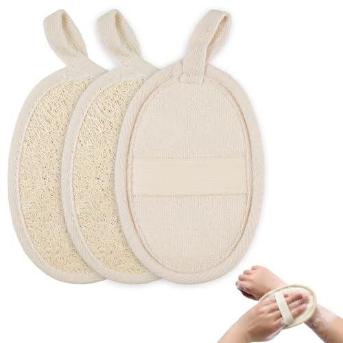 3 Pcs Éponge Loofah Naturel Éponge Naturelle de Luffa Exfoliante, 12×8 cm