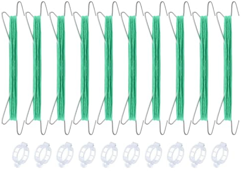kokdid Sistemi per piante da esterno, 10 ganci in metallo con corda da 10 metri e clip da giardino, per aiutare la crescita di ortaggi e piante da giardino