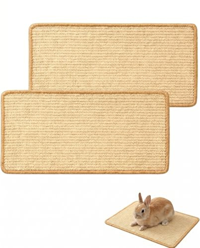 JIRVEX Lot de 2 tapis pour lapin 20x40 cm, tapis en sisal autocollant, accessoires lapin, jouet lapin, idéal pour gratter, mordre, dormir, nicher, tapis mural pour chat.