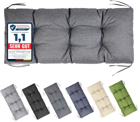 Garronda Bankauflage Outdoor Gartenbank Auflage 120x50 Graphit GD-0219 | Dicke: ca. 10 cm, Wasserabweisend, UV-beständig, mit Bändern, als Sitzpolster für Sitzbank, Hollywoodschaukel und Gartenmöbel