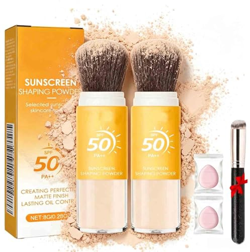 Poudres De Fixation MinéRales De Protection Solaire, Finition Naturelle Mate Avec Brosse,ImperméAbles, Durables, LéGèRes Et Respirantes,Pour Tous Types De Peau. (2 pièces, L505)