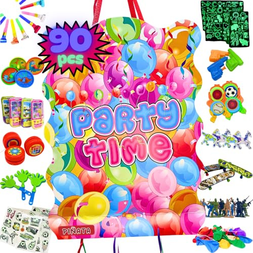 Piñata Cumpleaños Infantil + Pack 90 Juguetes Piñata - Piñata - Piñata Cumpleaños - Piñatas Infantiles - Piñatas - Relleno Piñata para tu Fiesta - Pinhatas Aniversário PARTY4EVER (PARTY T)