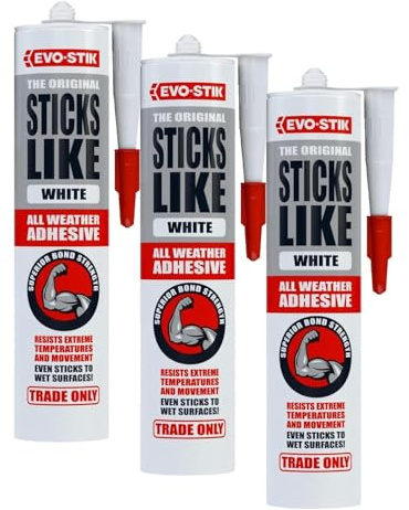 EVO-STIK Sticks Like Adhesive White - 290ml - All Weather - Extreme Temperature & Movement Resistant (Pack of 3)