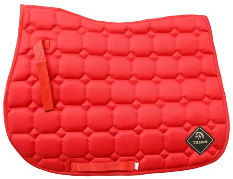 THKtack All Purpose Horse Saddle Pad | Cob - Full | Red | GP Saddle Cloth & Numnah | Shock Absorbing Foam Padding | Breathable Mesh Lining | Quilted Horse Riding Saddle Pad For Everyday Training | | Shock Absorbing Foam and breathable mesh lining gp saddle pad for horse riding