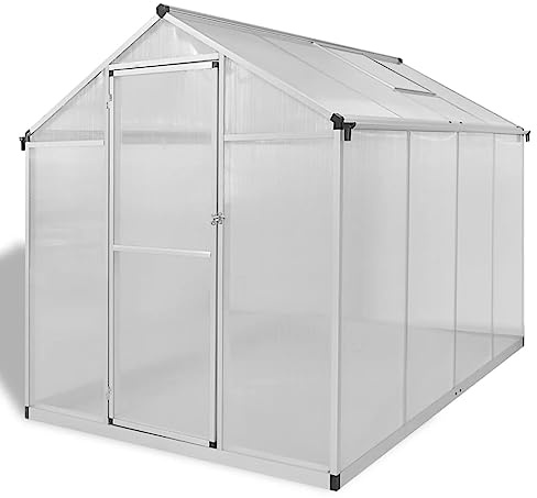 Serre de 4,6 m² avec cadre en aluminium et panneaux en polycarbonate double couche, serre résistante aux UV pour jardiniers amateurs, construction robuste avec 4 profils et système de gouttière