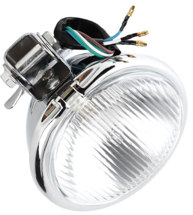 Akozon Faro Retro para Motocicleta, Alto Brillo con Carcasa de Hierro Gruesa y Hermético para una Conducción Segura bajo la Lluvia y la Niebla (Vidrio blanco galvanizado)