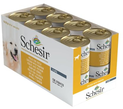 Schesir, Alimento Húmedo para Perros Adultos Sabor Pollo con Calabaza, Filetes En Suave Gelatina - Total 4,56 Kg (16 Latas De 285 G)