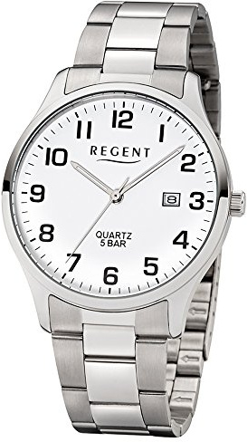 Regent Herren Armbanduhr aus Edelstahl in der Farbe Silber-Weiß 39mm, Wasserdichtigkeit: 5Bar, 11150666
