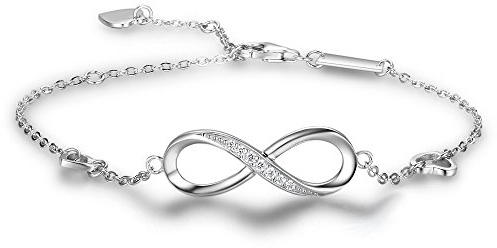 Bo&Pao Damen Armband Infinity Silber 925, Unendlich Armkettchen Frauen mit Unendlichkeitszeichen und Herzen, 21 cm, verstellbar