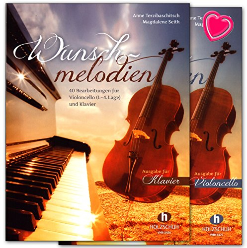 VHR Alfons Holzschuh - Wunschmelodien: Mappe mit Klavier- und Cellostimme/Set mit bunter herzförmiger Notenklammer - VHR3427-9783864340185