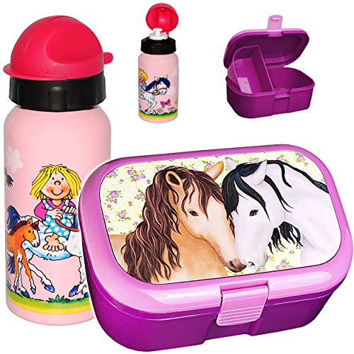 alles-meine.de GmbH 2 TLG. Set Lunchbox/Brotdose & Trinkflasche - Pferde & Freunde - BPA frei - mit extra Einsatz/herausnehmbaren Fach - Brotbüchse Küche Essen - Sportf..