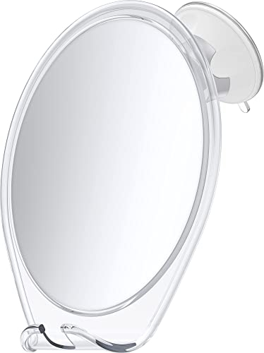 HONEYBULL Fogless Shower Mirror with Suction Mount & Swivel – Anti-Fog Acrylic Bathroom Mirror for Shaving – Built-in Razor Holder, Easy Install (White)
