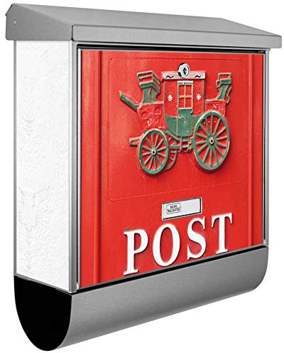 banjado® Burgwächter Briefkasten Edelstahl 38x39x12cm mit Motiv Postkasten Nostalgie/Briefkasten Edelstahl ohne Zeitungsfach/Briefkasten grau/Postkasten inkl. Montagematerial & 2 Schlüsseln