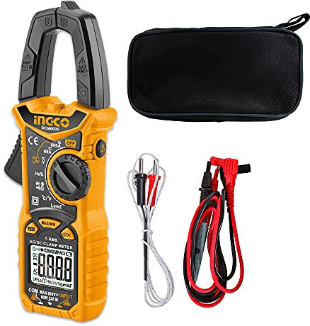 INGCO Clamp Meter Auto Ranging Digital Clamp Meter TRMS 6000 Counts Measures AC/DC Voltage AC/DC Current Resistance Capacitance Diode Test Temperature DCM6005
