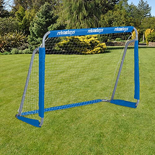 Relaxdays Jungen Fußballtor Relaxdays Fu balltor für Garten Tor Kinder Erwachsene Metall mit Tornetz HBT 110 x 15, grau/blau, 1 St ck EU