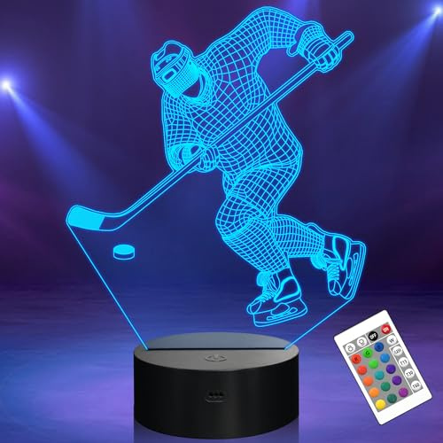 Hockeyspieler-Geschenke, 3D-Lampe, Eishockey-LED-Illusion, Nachtlicht für Kinder, Jungen, Herren, coole Schlafzimmer-Dekoration