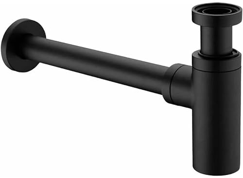 Valaz - Sifone a vista per lavabo, in ottone e acciaio inox, 1/4, colore nero opaco