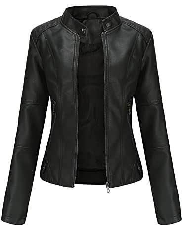 Giacca da motociclista da donna, taglia 20/18/16, giacca da donna in pelle PU slim fit, giacca da motociclista sottile, cappotto corto per autunno e primavera
